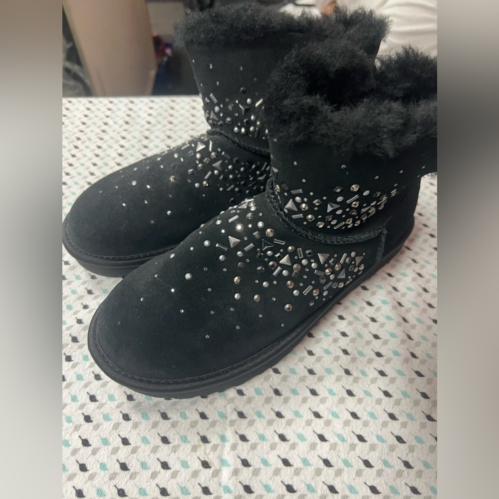 New! UGG Classic Galaxy Mini Bling Boot Black Suede